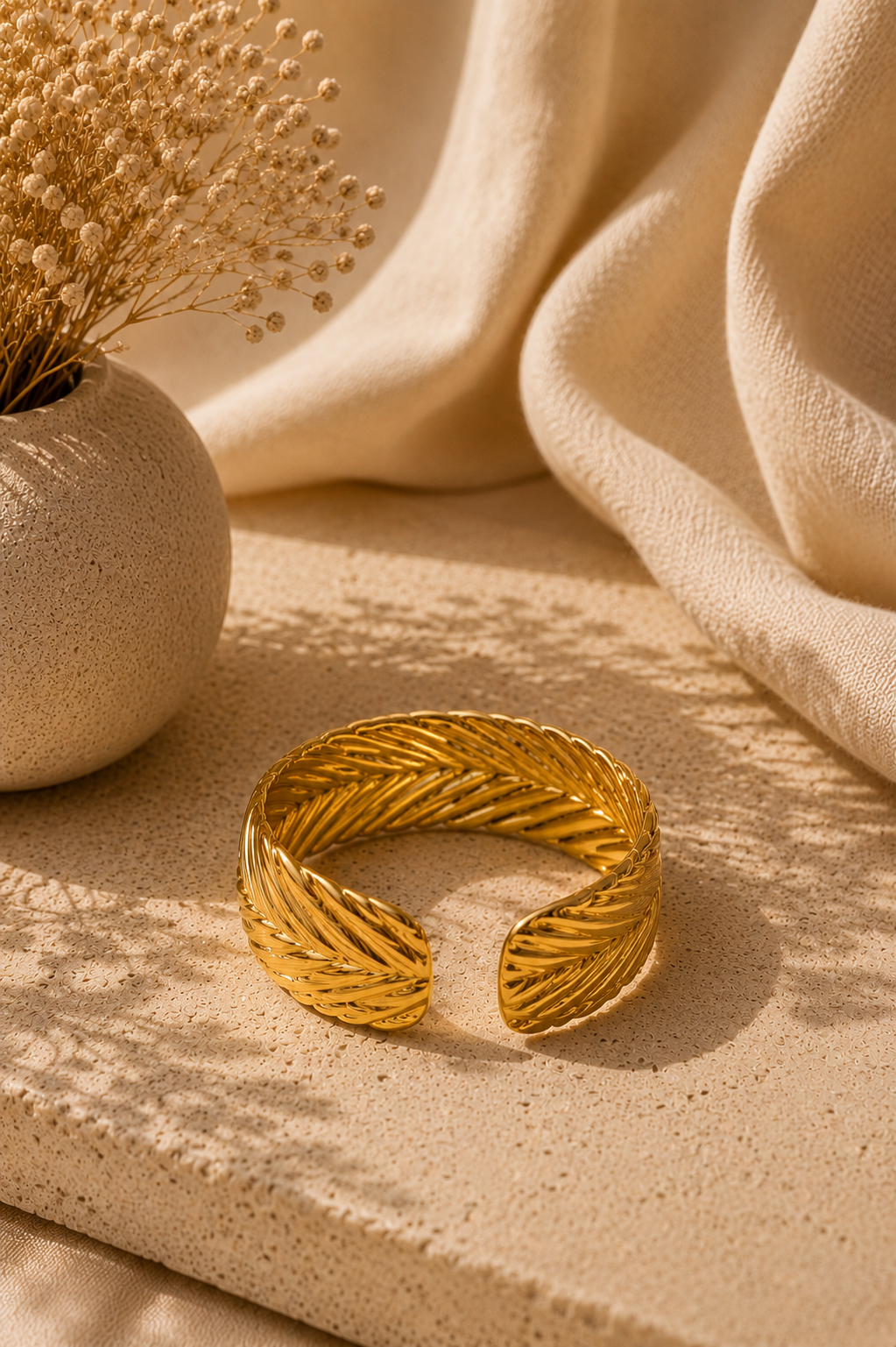 Golden Feather Statement Cuff