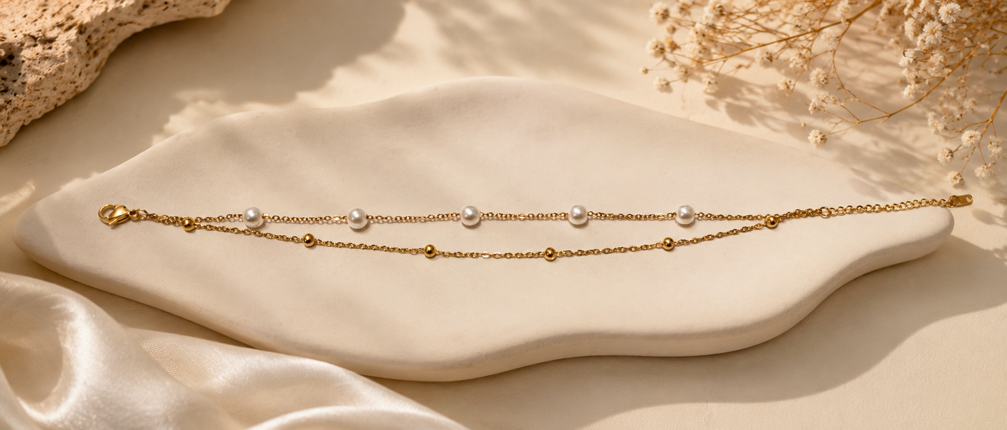 Pearl Drift Double Layer Anklet