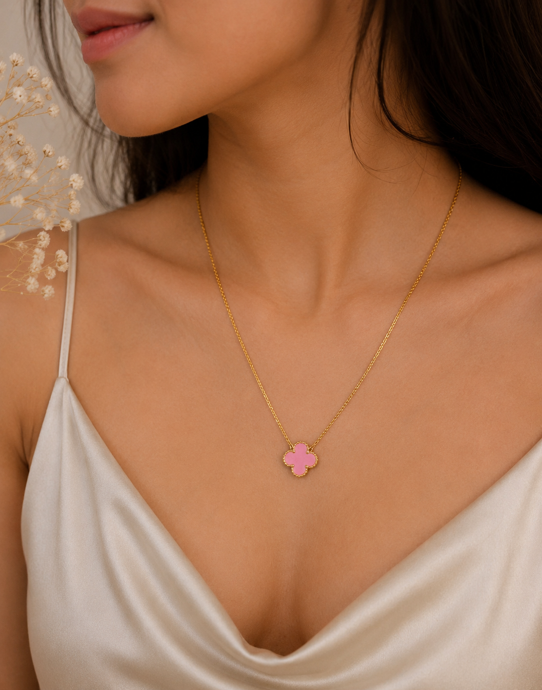 Pink Clover Necklace