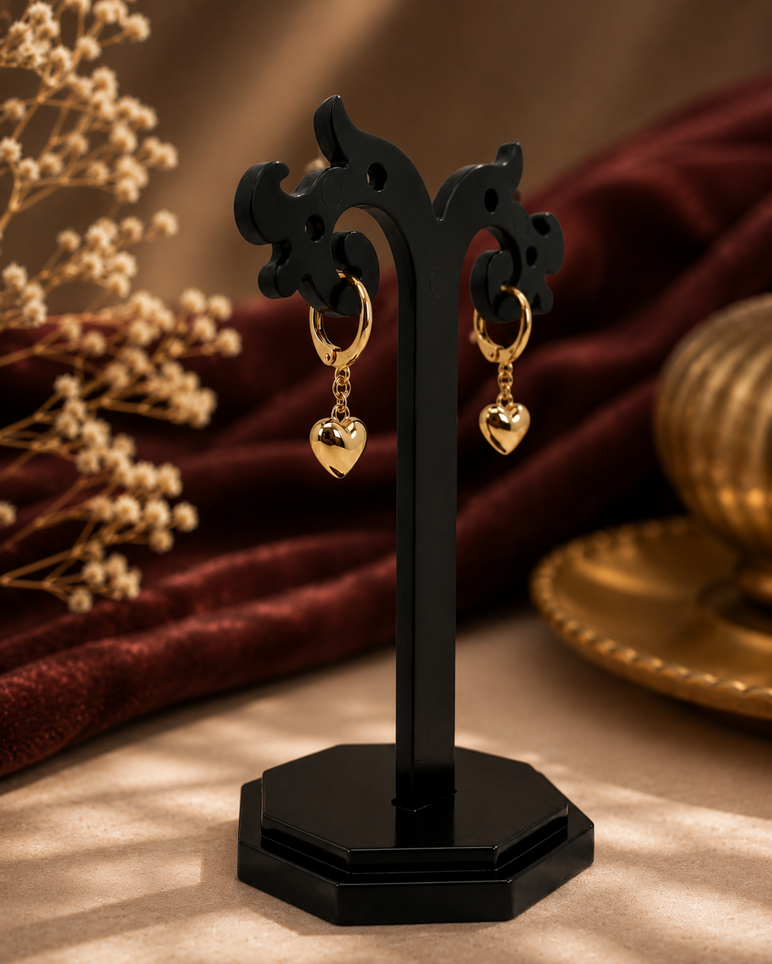 Golden Heart Drop Hoops