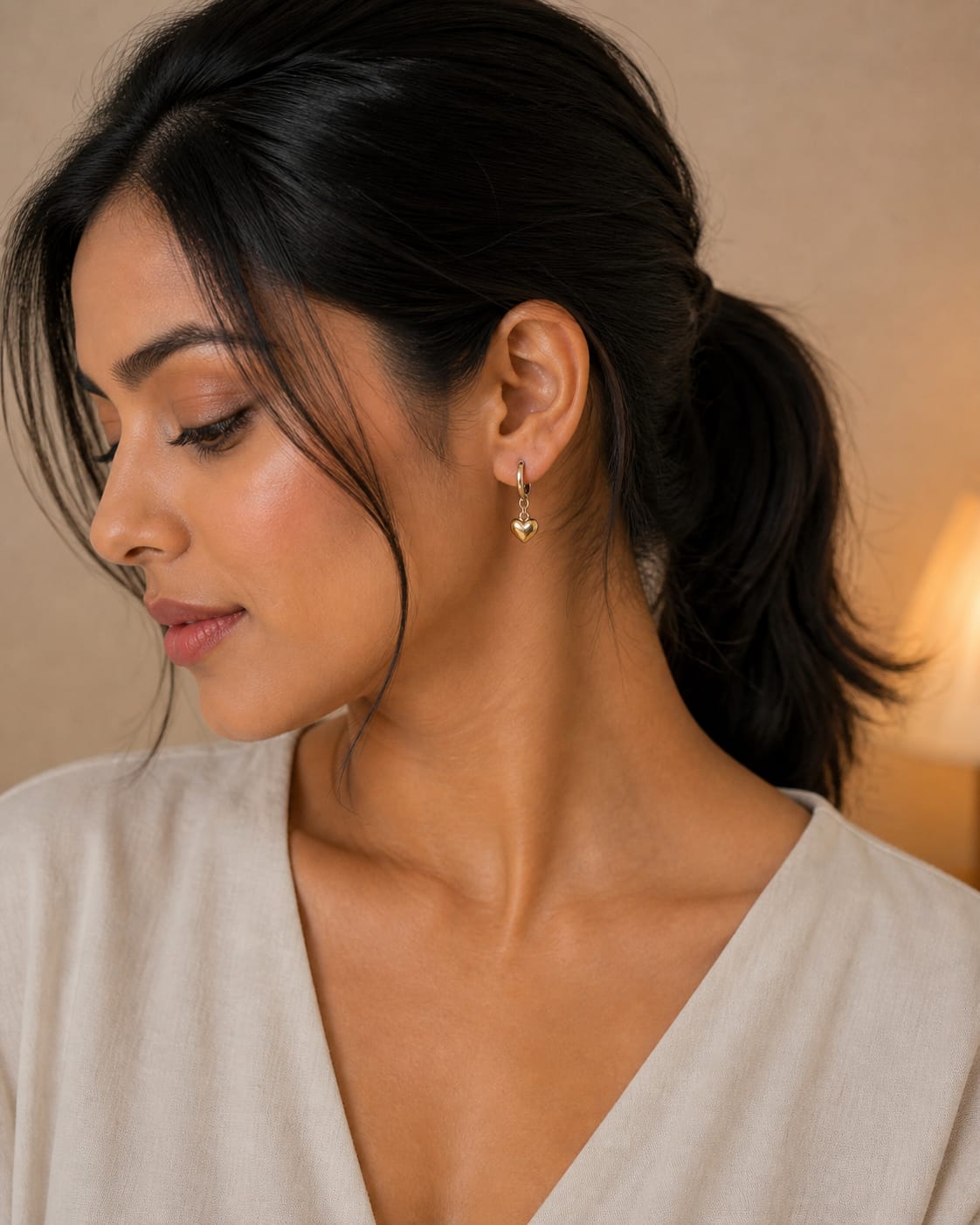 Golden Heart Drop Hoops