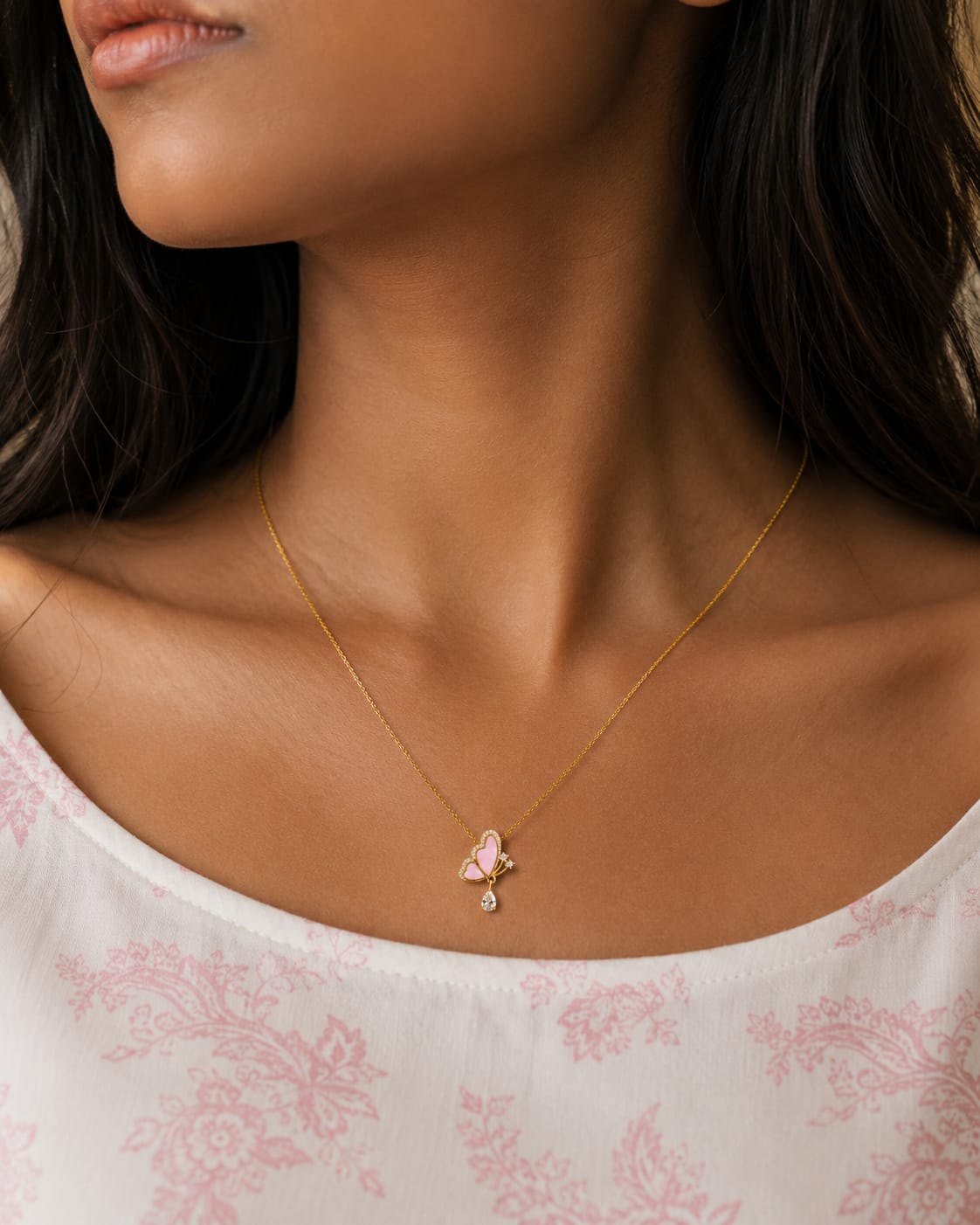Butterfly Charm Necklace(Pink)